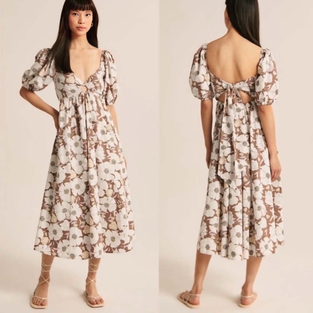 Abercrombie & Fitch Floral Puff Sleeve Midi Dress